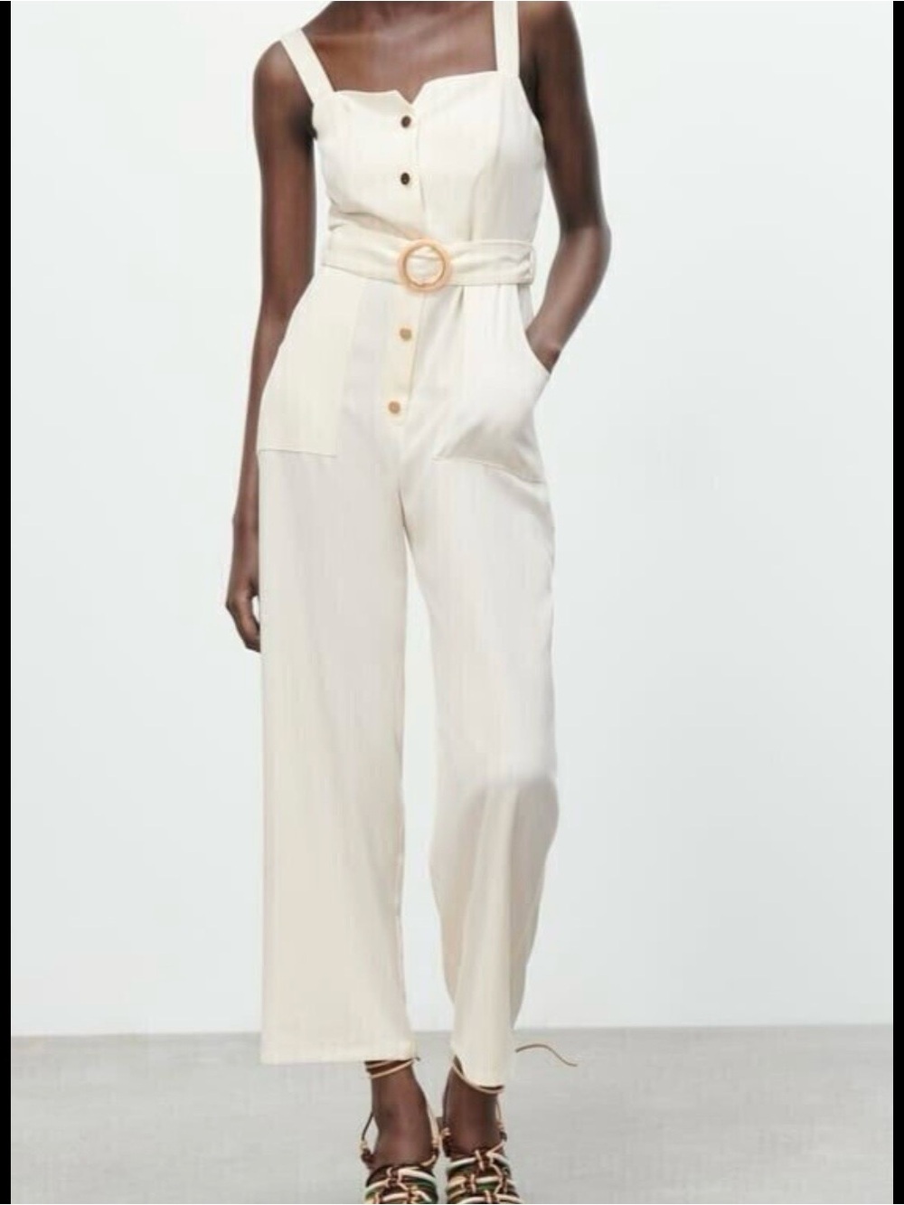 ZARA BELTED JUMPSUIT White Medium